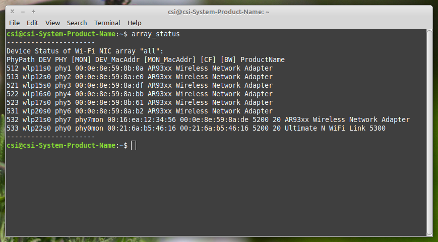 8 Wi-Fi NICs detected, and each has  IDs.
