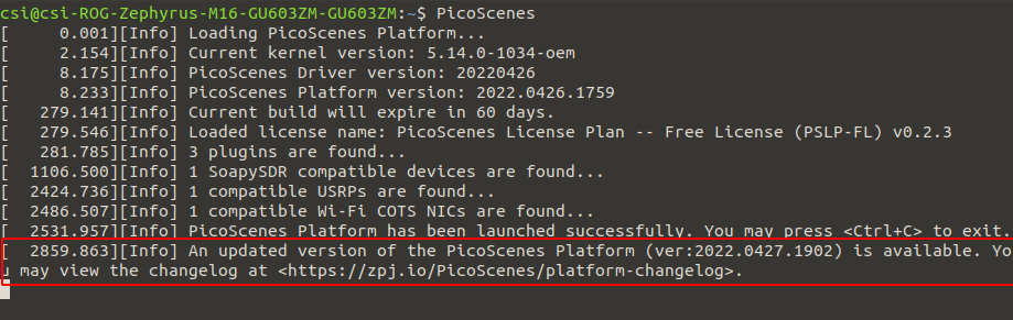 Screenshot: PicoScenes hints for the upgrade